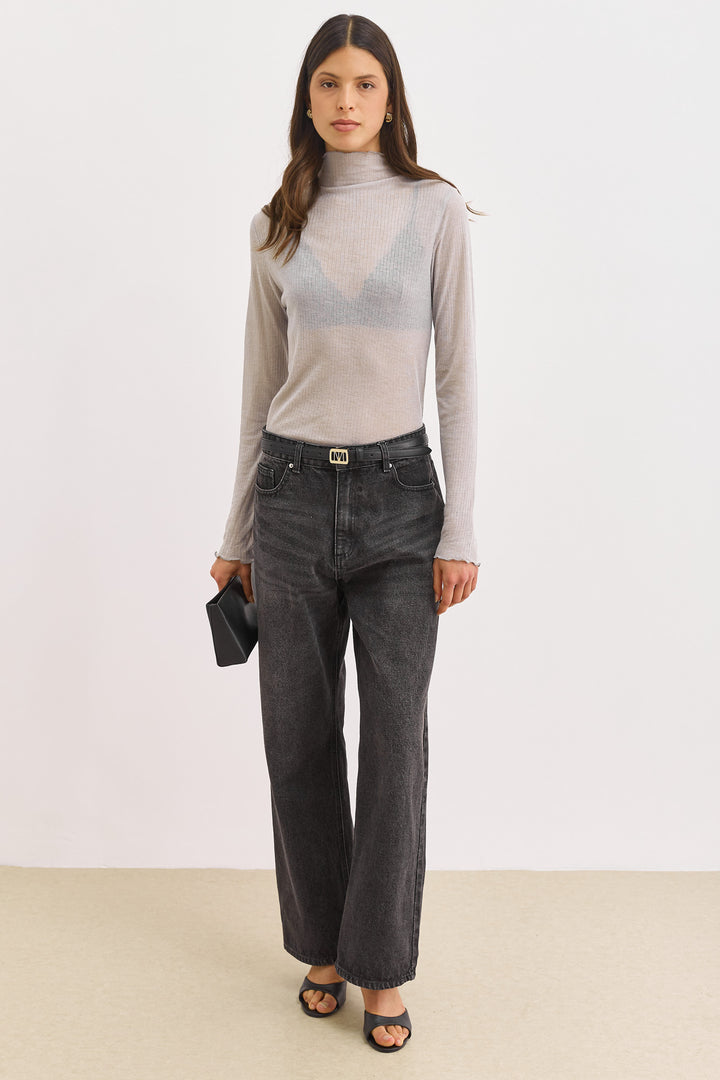 חולצת גולף סלסט בד שקפקף | אפור