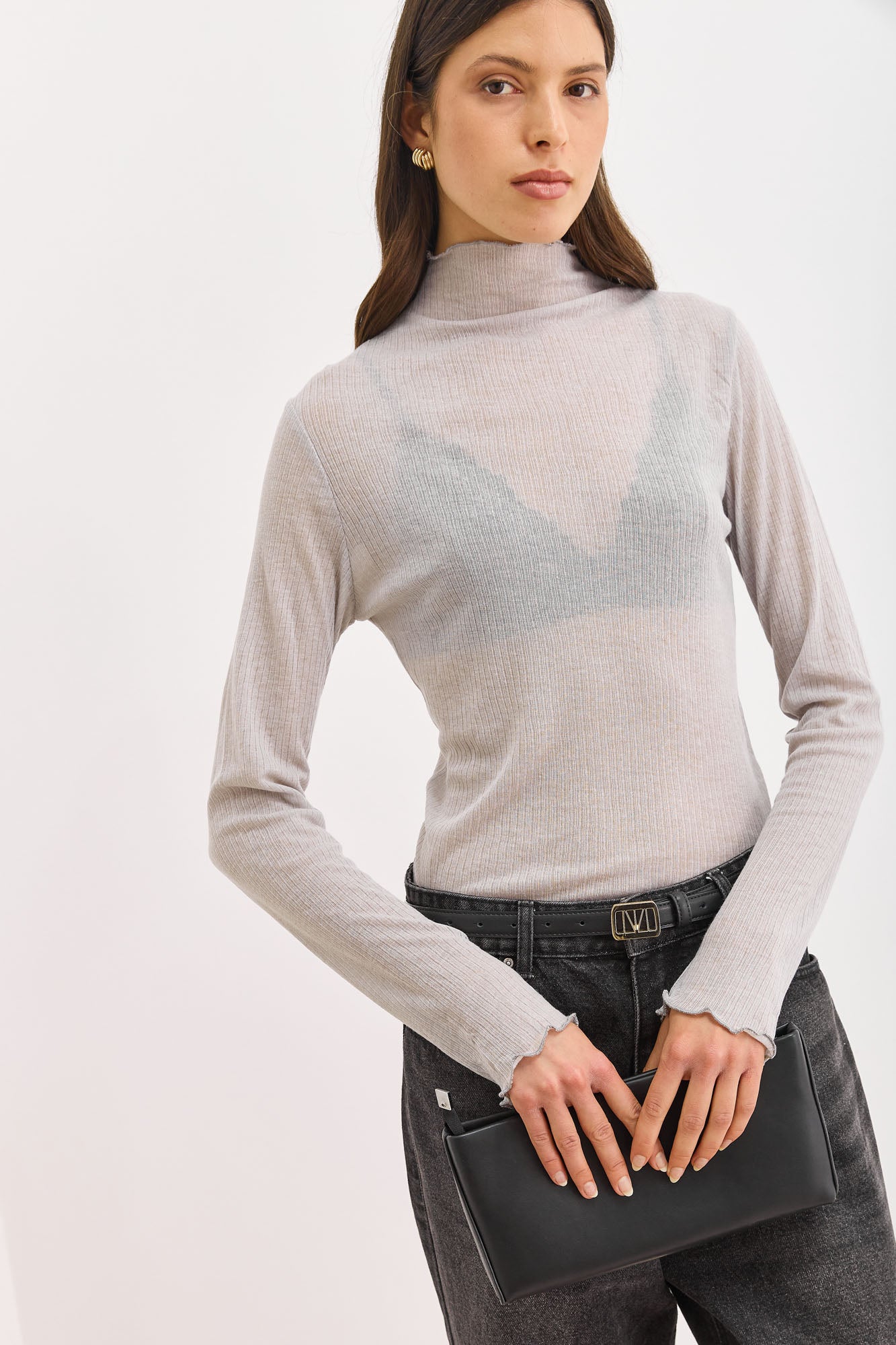 חולצת גולף סלסט בד שקפקף | אפור