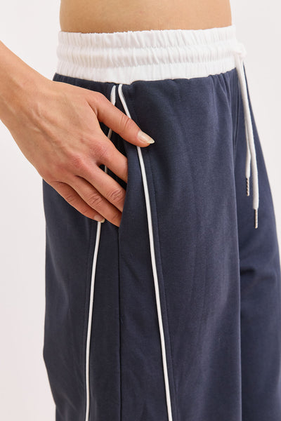 PRE-ORDER מכנסי פרנץ' טרי נסיה חגורה מובלטת | כחול נייבי