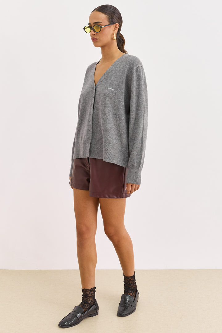 קרדיגן סריג ג'ניפר רקמת לוגו  | אפור