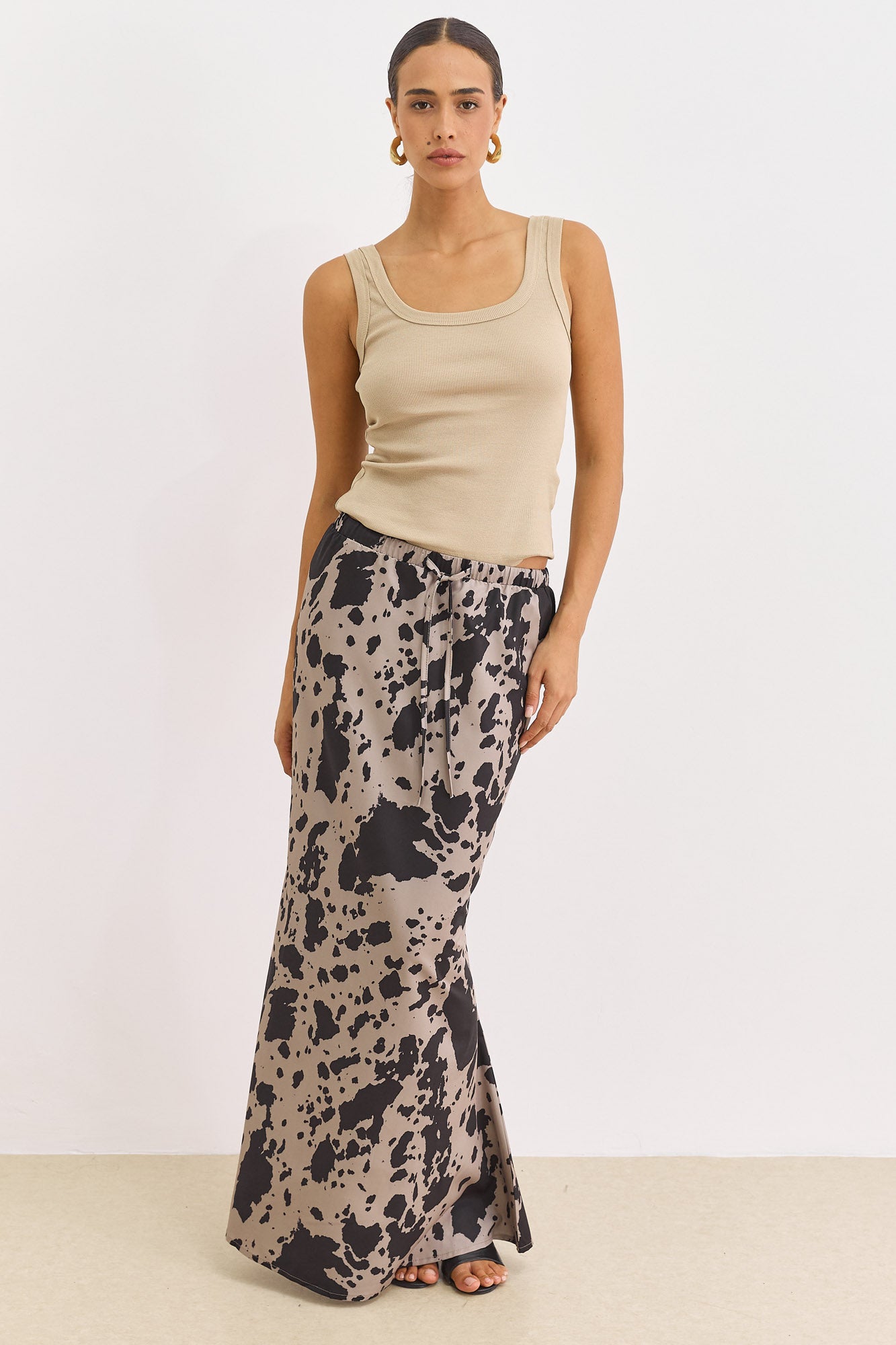 חצאית מקסי ליאן בשילוב פרינט | בז'/שחור