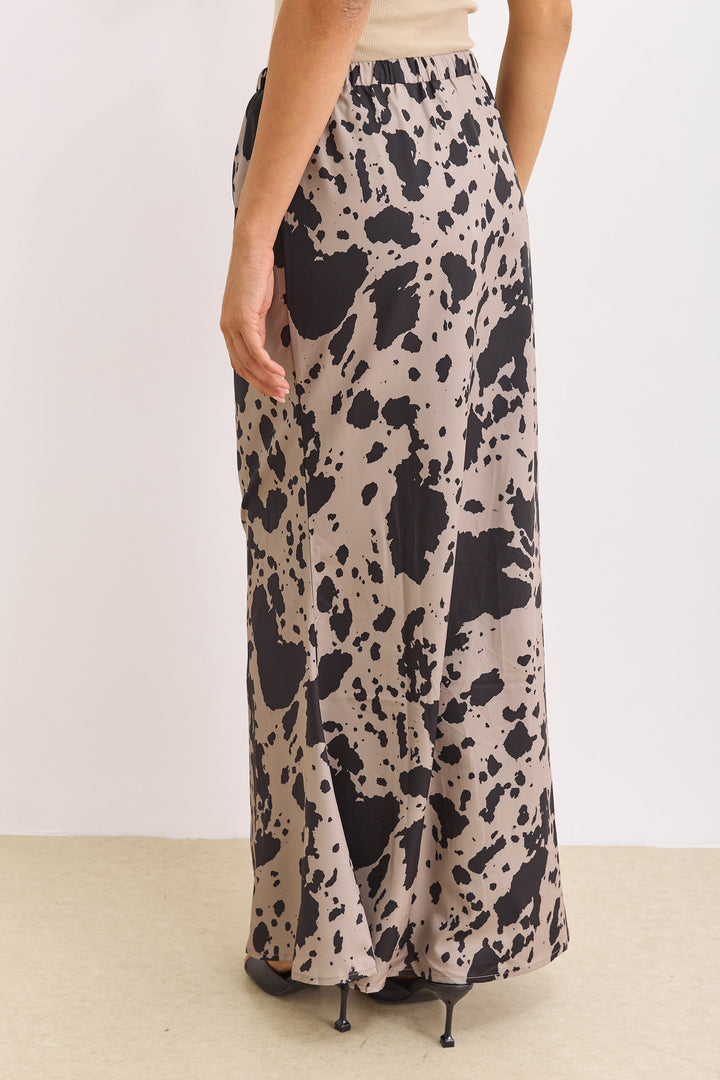 חצאית מקסי ליאן בשילוב פרינט | בז'/שחור