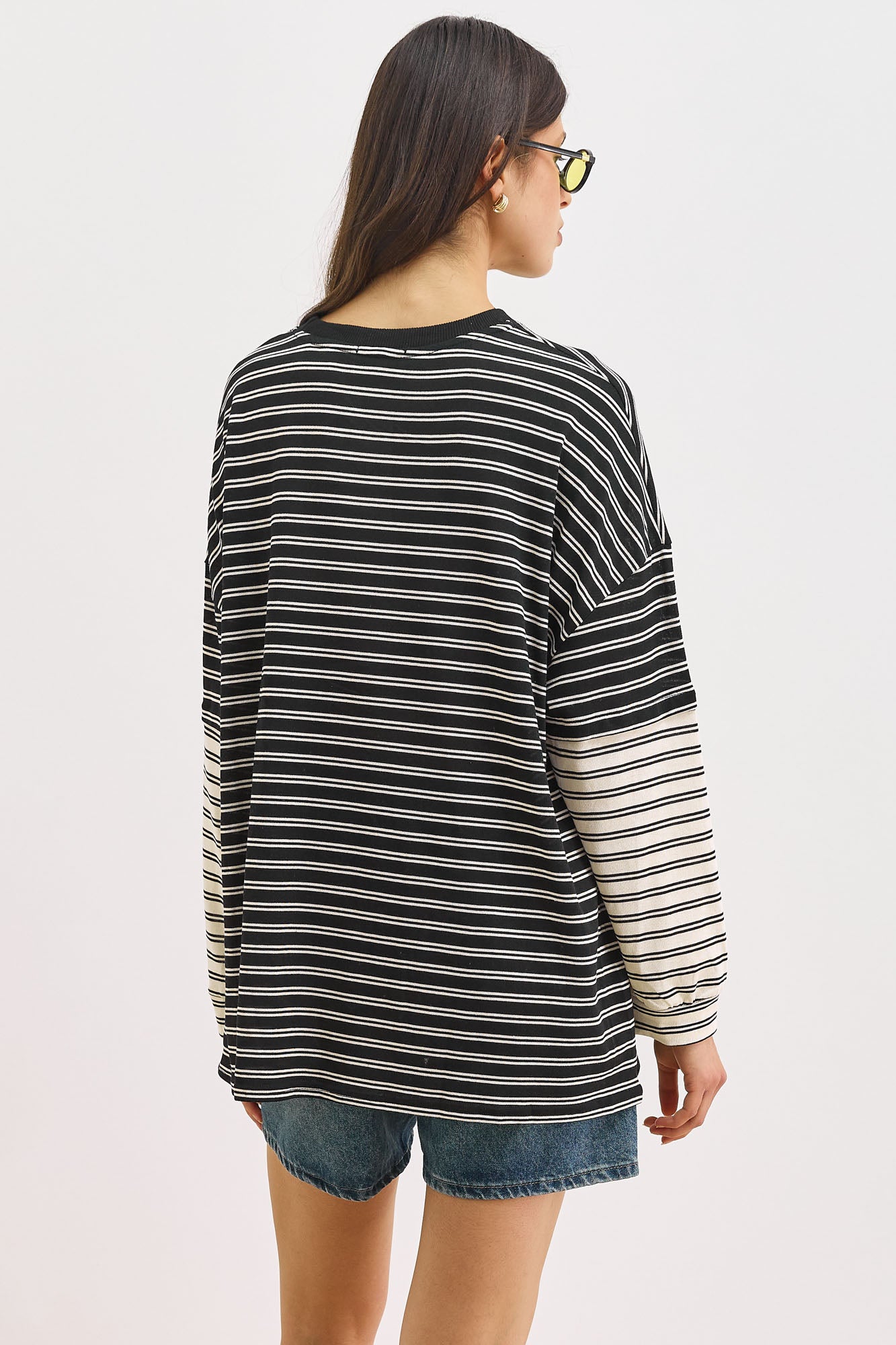 טוניקת פרפקט סטרייפס שרוול משולב | שחור/לבן