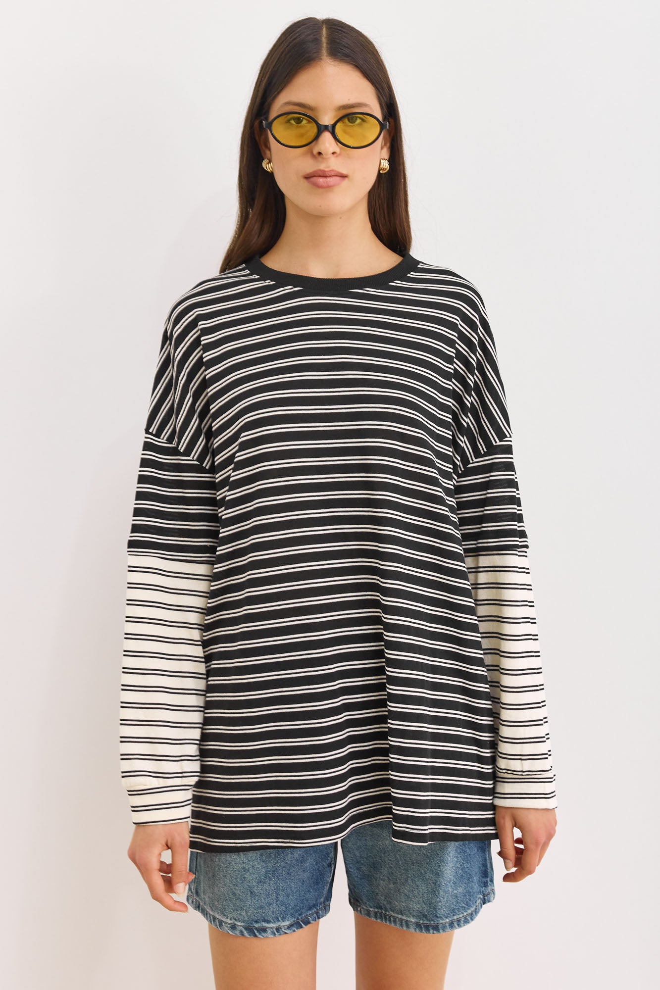 טוניקת פרפקט סטרייפס שרוול משולב | שחור/לבן