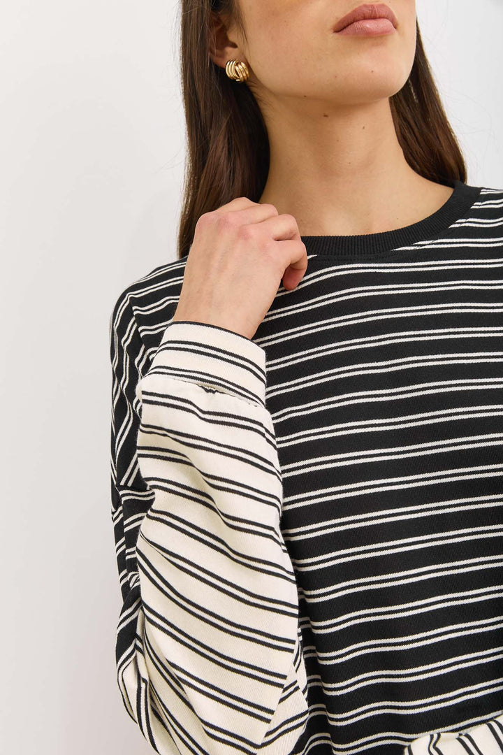 טוניקת פרפקט סטרייפס שרוול משולב | שחור/לבן
