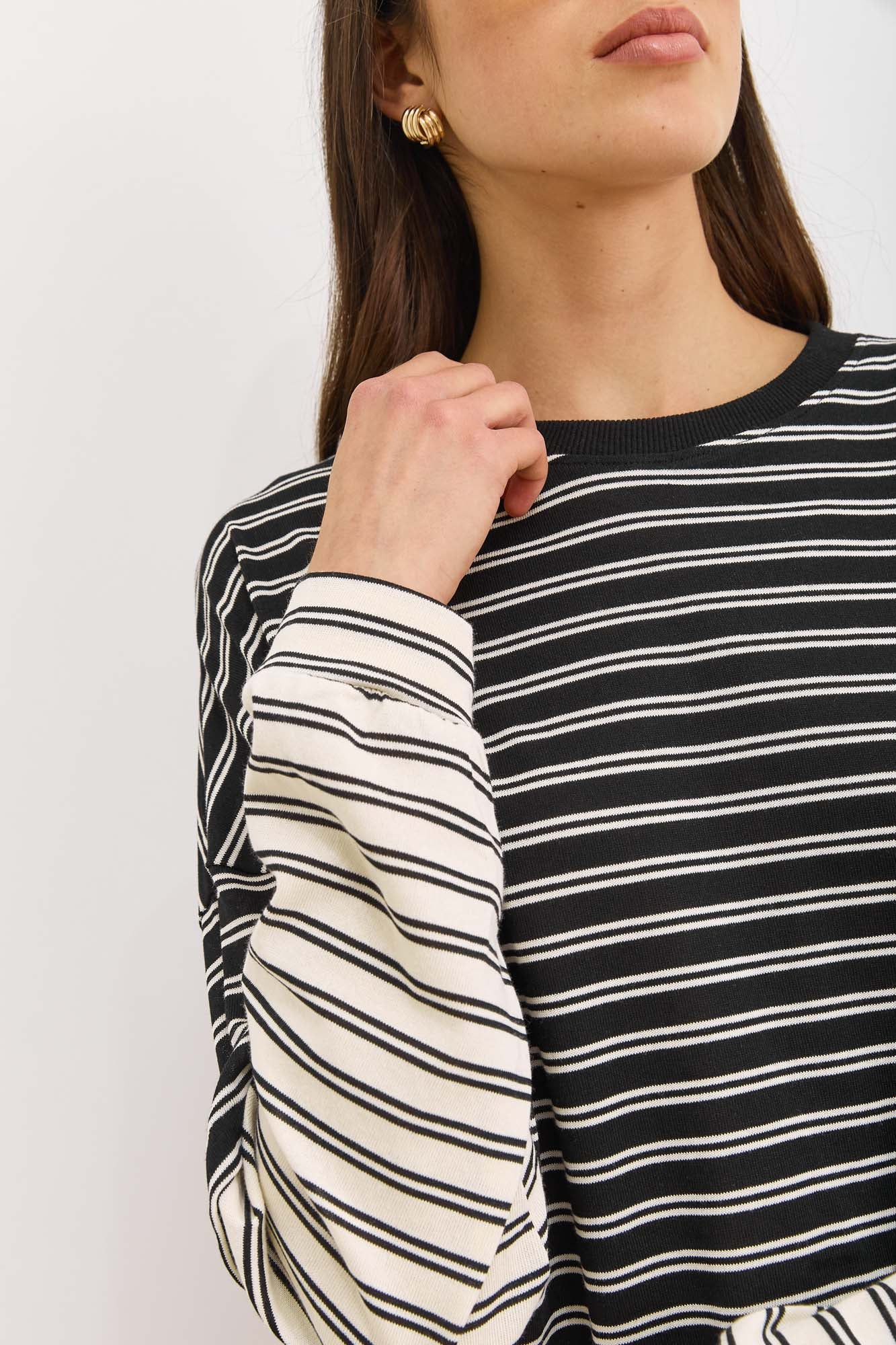 טוניקת פרפקט סטרייפס שרוול משולב | שחור/לבן