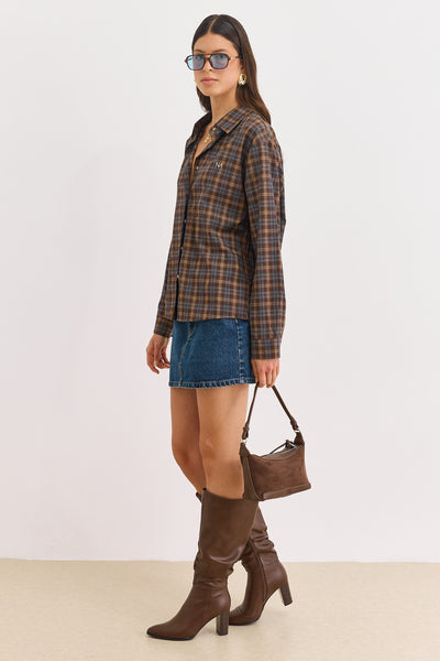 PRE-ORDER מכופתרת אלי הדפס משבצות | חום/כחול