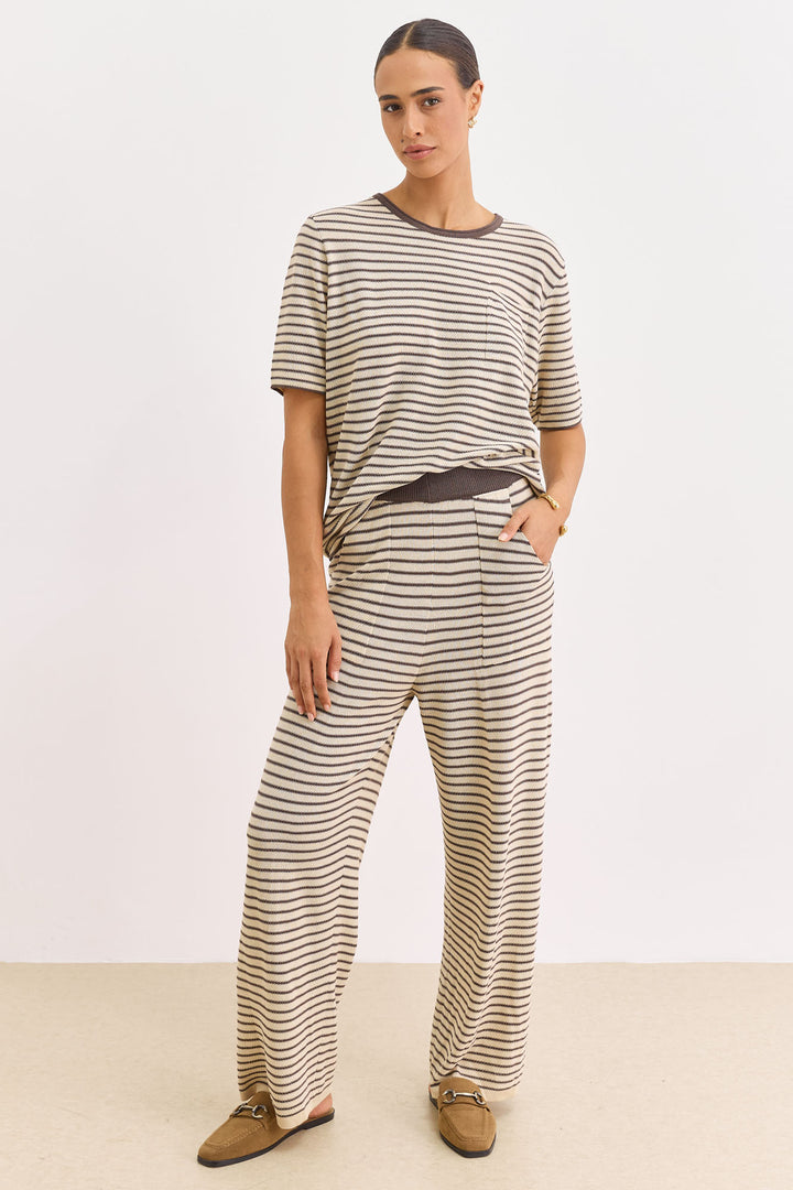מכנסי סריג אלכסנדר סטרייפס גזרה ישרה | בז'/חום