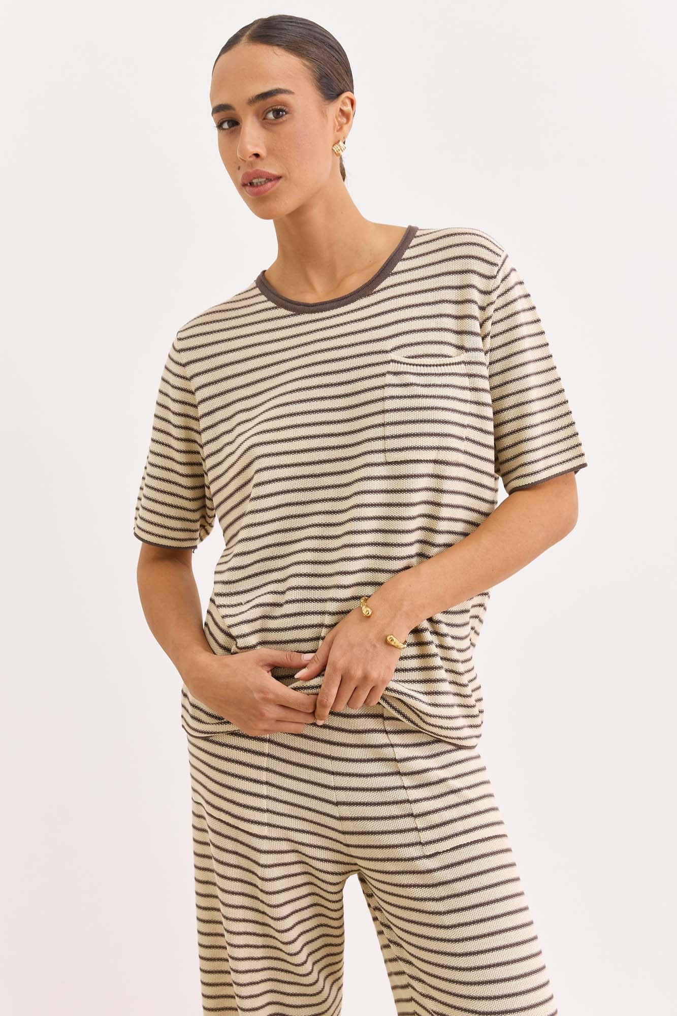 חולצת סריג אלכסנדר סטרייפס | בז'/חום