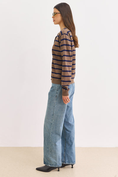 סריג כפתורים קנדי סטרייפס | חום/כחול