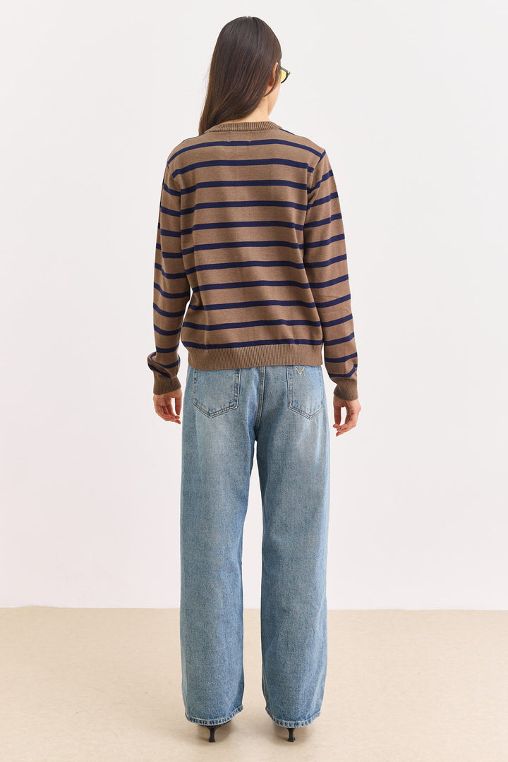 סריג כפתורים קנדי סטרייפס | חום/כחול