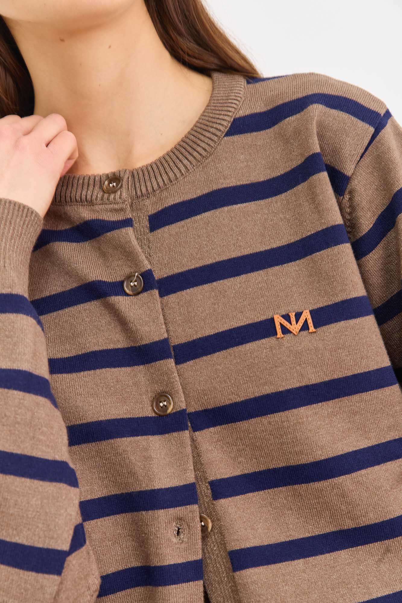 סריג כפתורים קנדי סטרייפס | חום/כחול