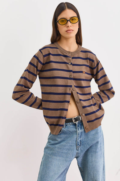 סריג כפתורים קנדי סטרייפס | חום/כחול
