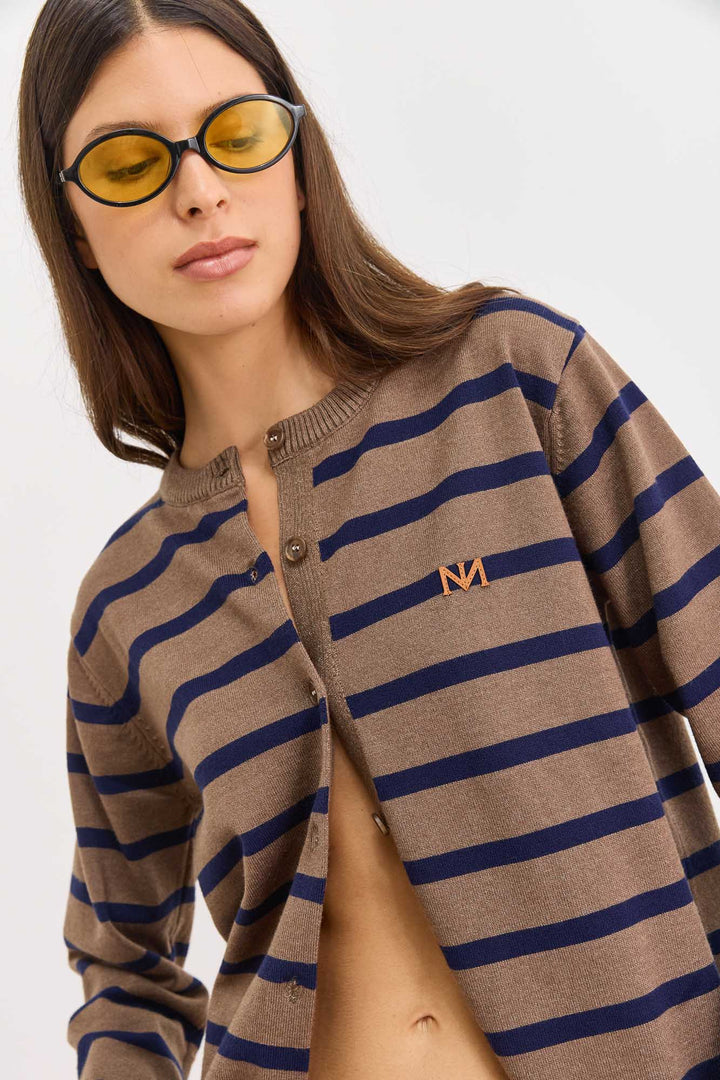 סריג כפתורים קנדי סטרייפס | חום/כחול