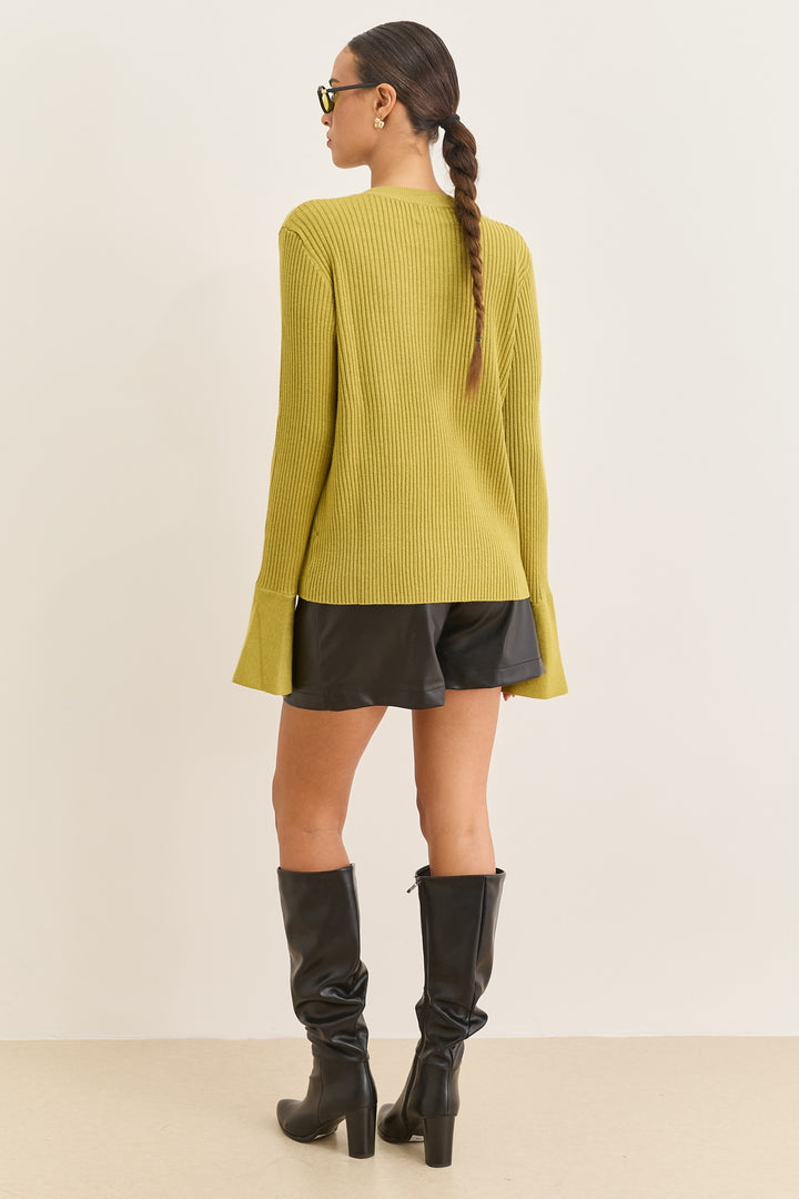 סריג כפתורים ליאנה שרוולים רחבים | ירוק