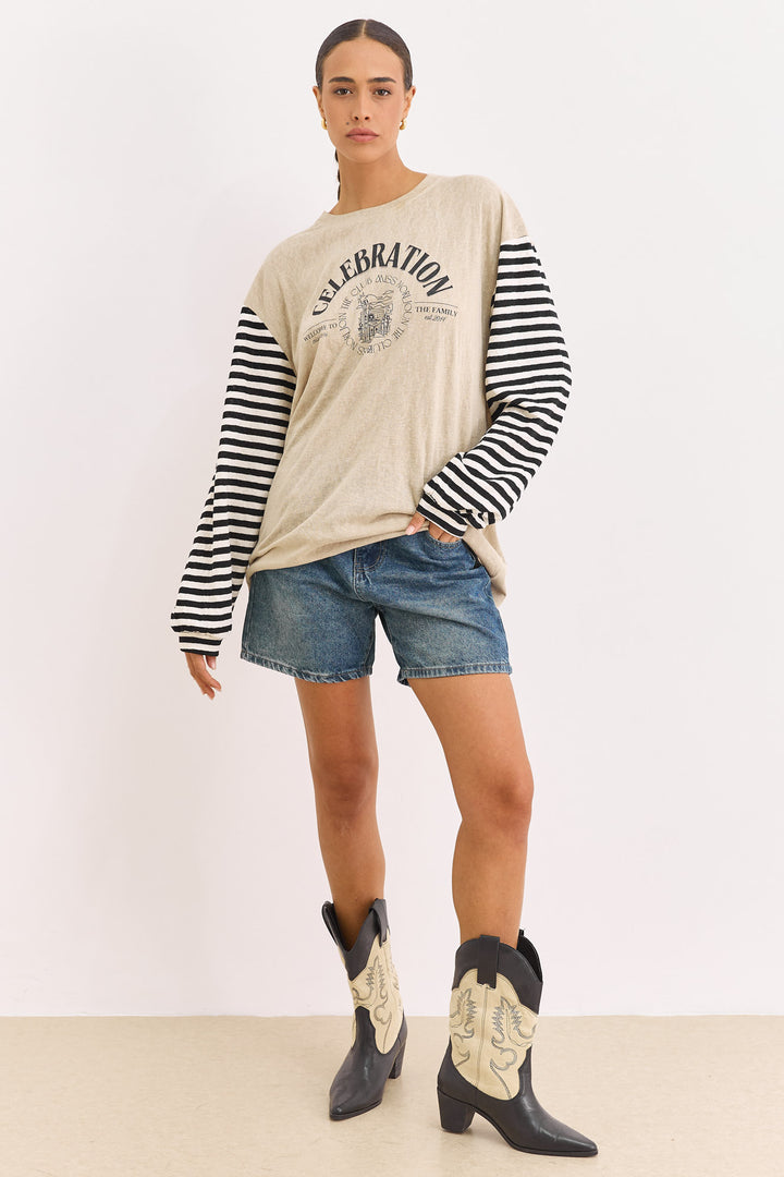 טוניקת פיליפה פרינט שרוולי פסים | אבן