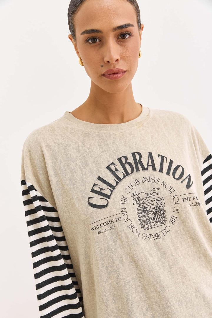 טוניקת פיליפה פרינט שרוולי פסים | אבן