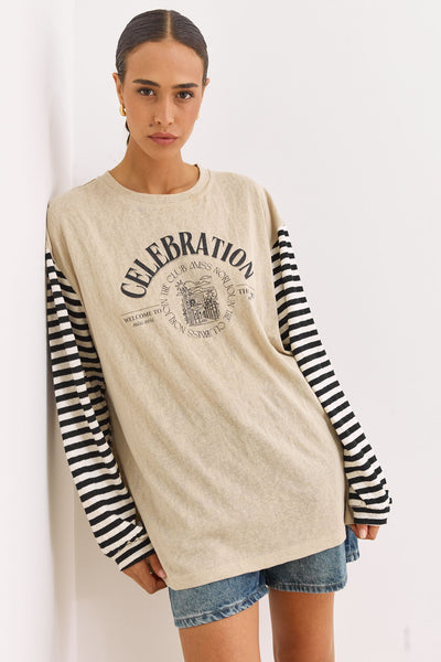 טוניקת פיליפה פרינט שרוולי פסים | אבן