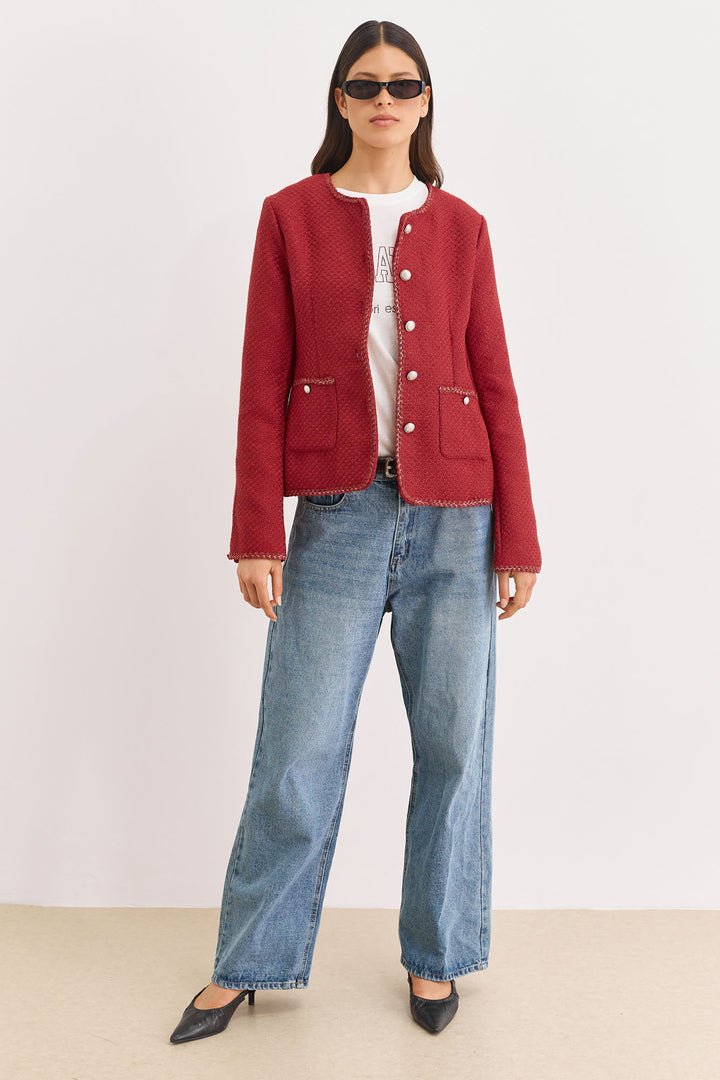 ג'קט קייטלין בד טוויד עם כיסים | אדום