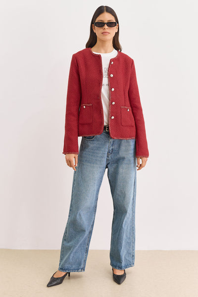 ג'קט קייטלין בד טוויד עם כיסים | אדום