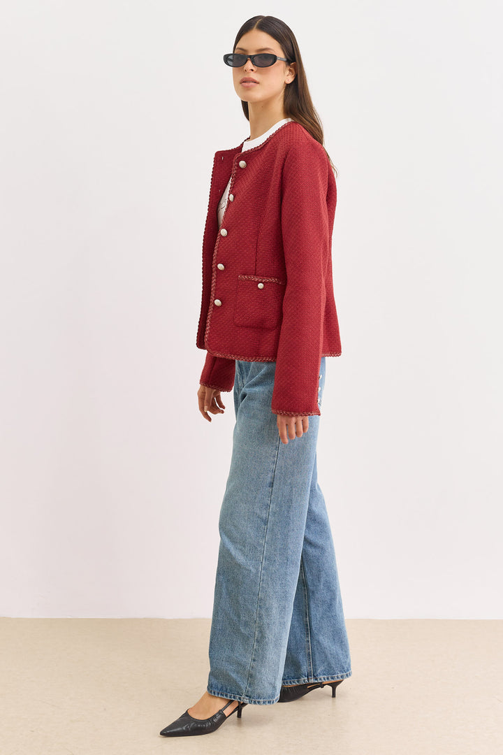 ג'קט קייטלין בד טוויד עם כיסים | אדום