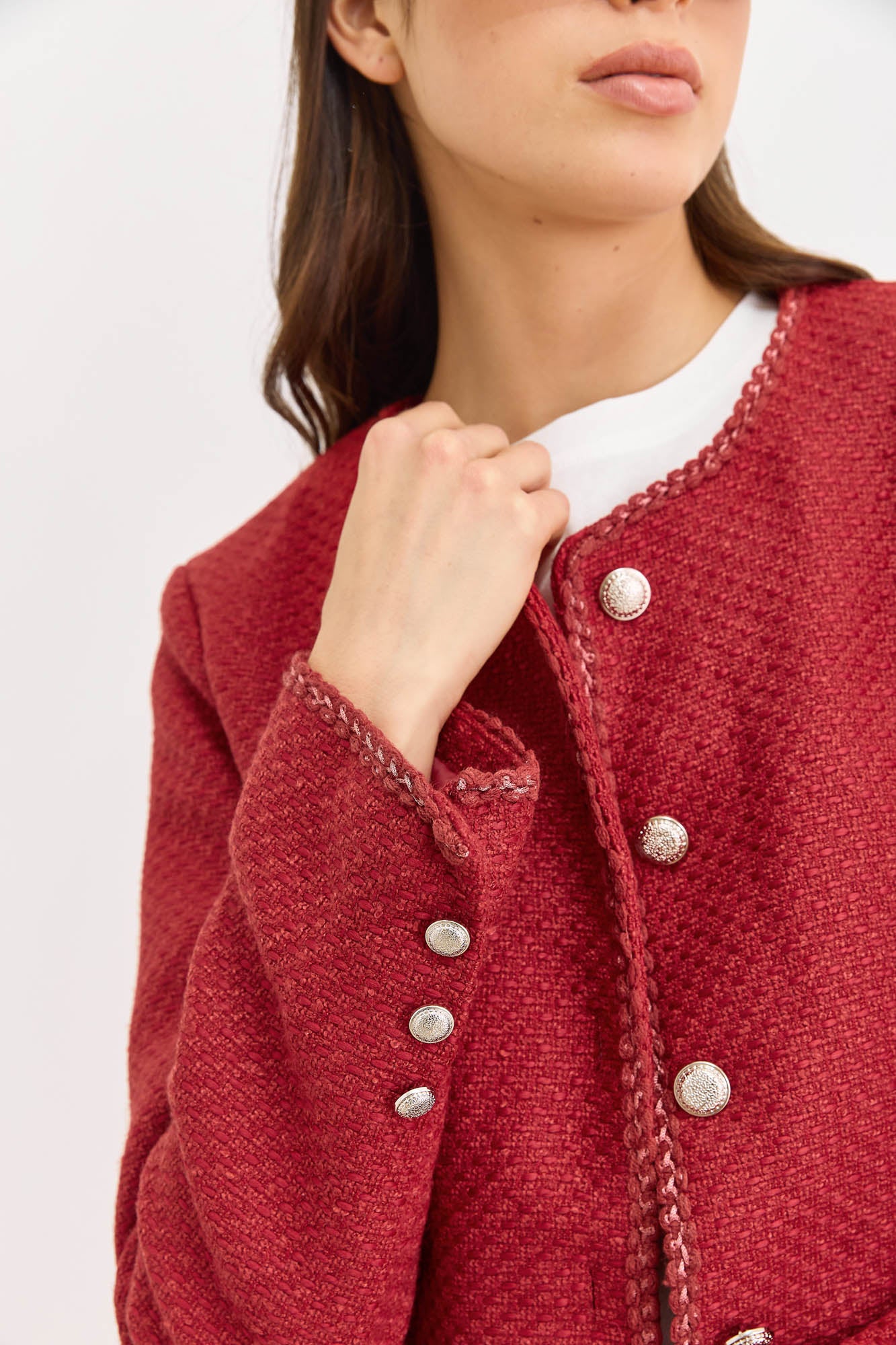 ג'קט קייטלין בד טוויד עם כיסים | אדום