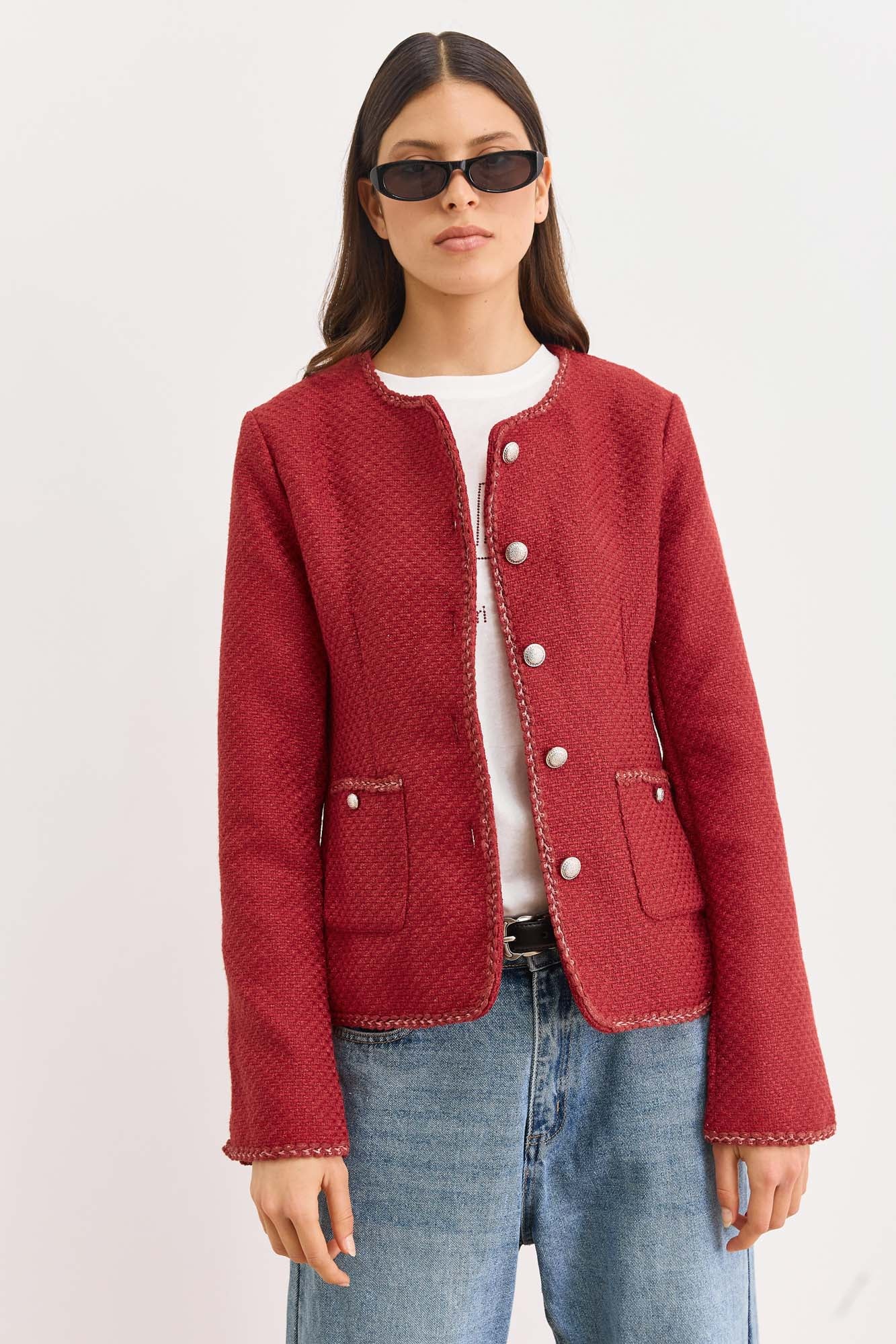 ג'קט קייטלין בד טוויד עם כיסים | אדום