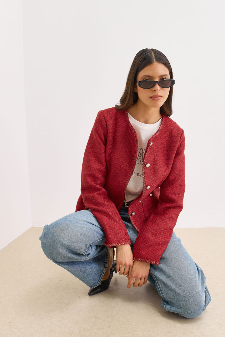 ג'קט קייטלין בד טוויד עם כיסים | אדום