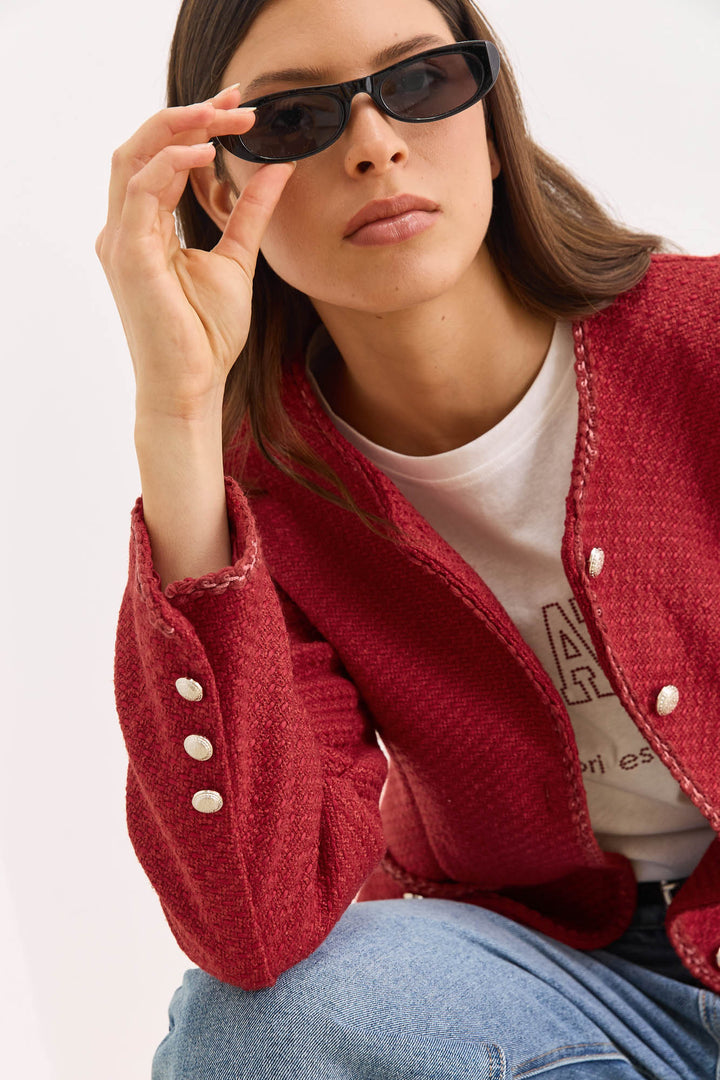 ג'קט קייטלין בד טוויד עם כיסים | אדום