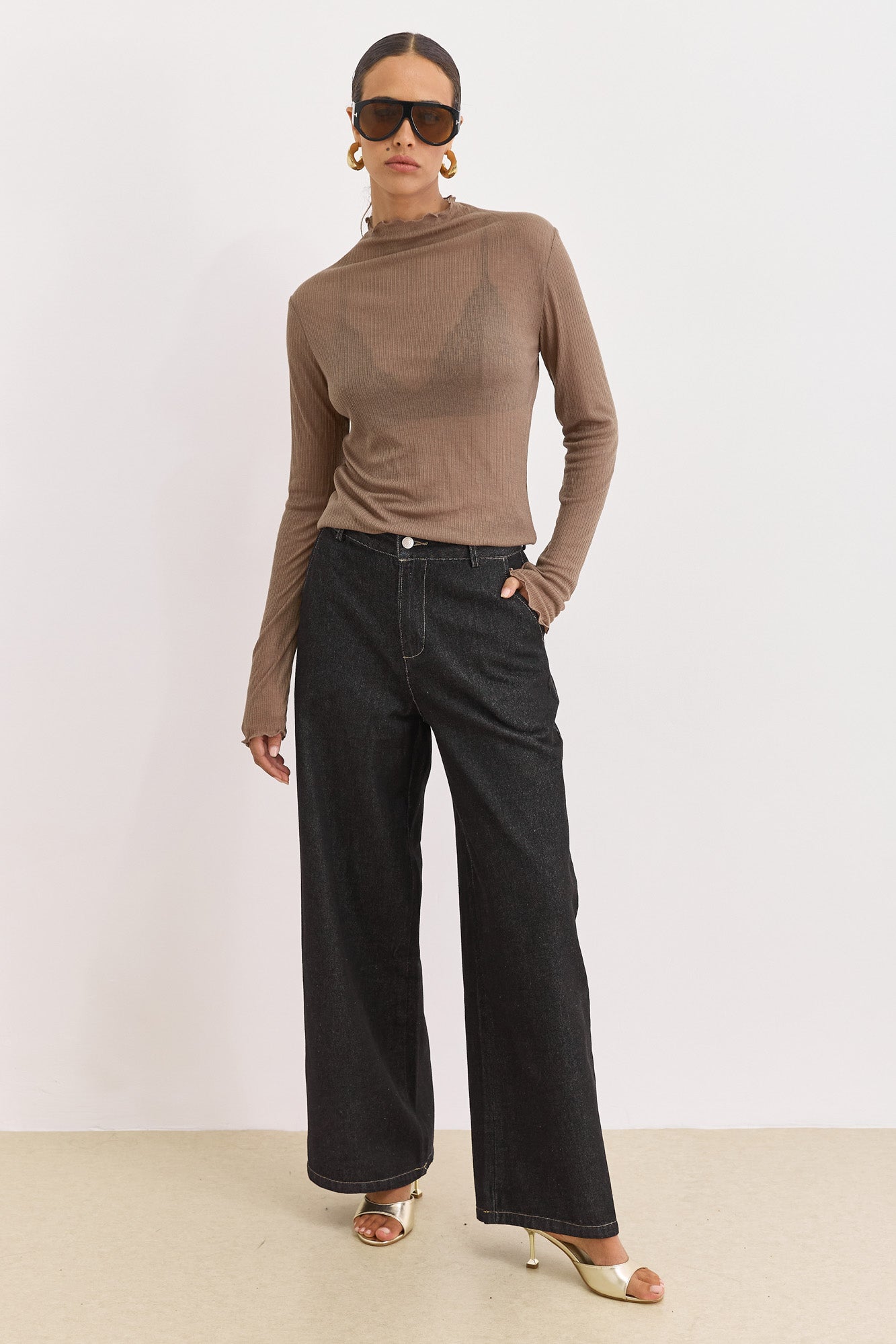 חולצת גולף סלסט בד שקפקף | חום