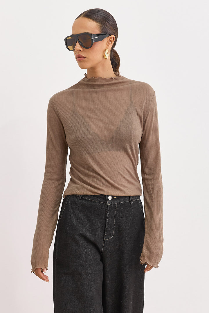 חולצת גולף סלסט בד שקפקף | חום