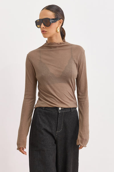 חולצת גולף סלסט בד שקפקף | חום