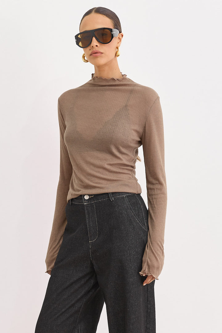 חולצת גולף סלסט בד שקפקף | חום