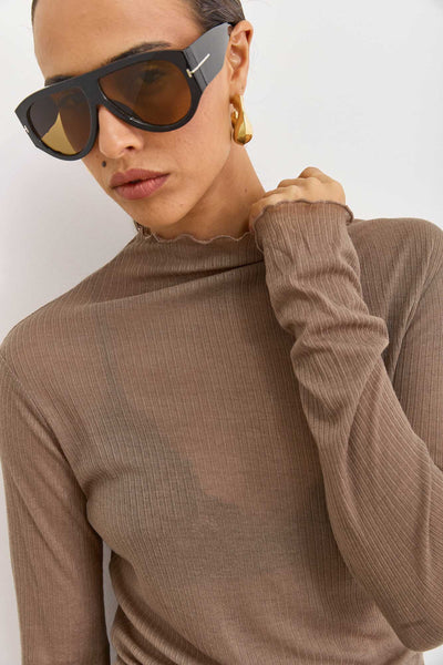 חולצת גולף סלסט בד שקפקף | חום