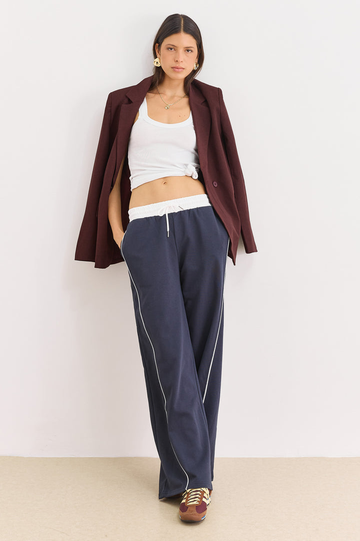 מכנסי פרנץ' טרי נסיה חגורה מובלטת | כחול נייבי