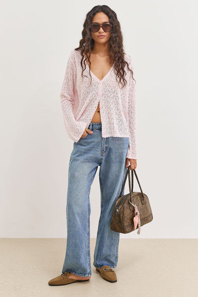 קרדיגן סריג טרייסי דוגמת לבבות | ורוד בהיר