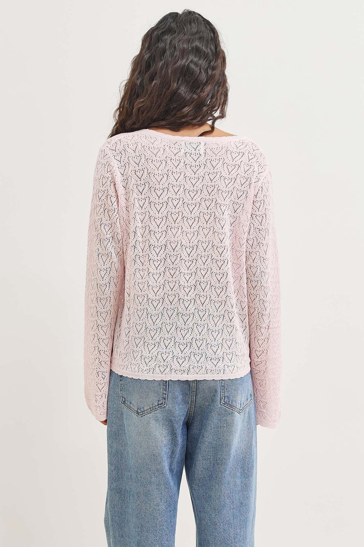 קרדיגן סריג טרייסי דוגמת לבבות | ורוד בהיר
