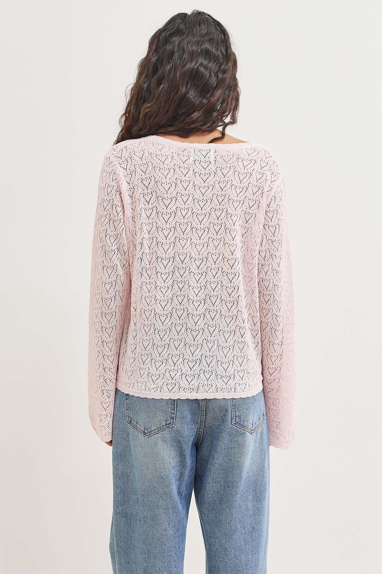 קרדיגן סריג טרייסי דוגמת לבבות | ורוד בהיר