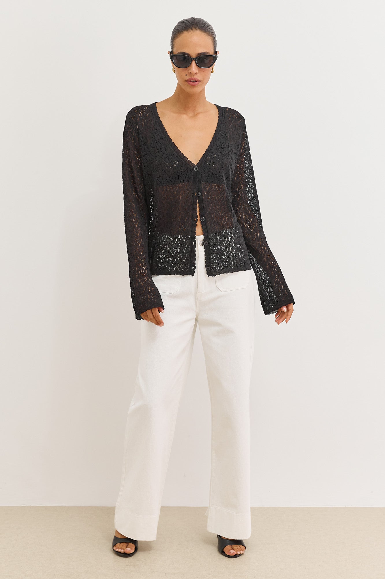 קרדיגן סריג טרייסי דוגמת לבבות | שחור