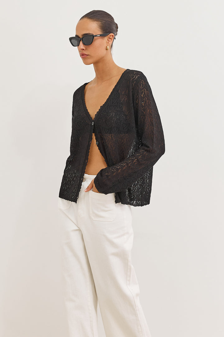 קרדיגן סריג טרייסי דוגמת לבבות | שחור