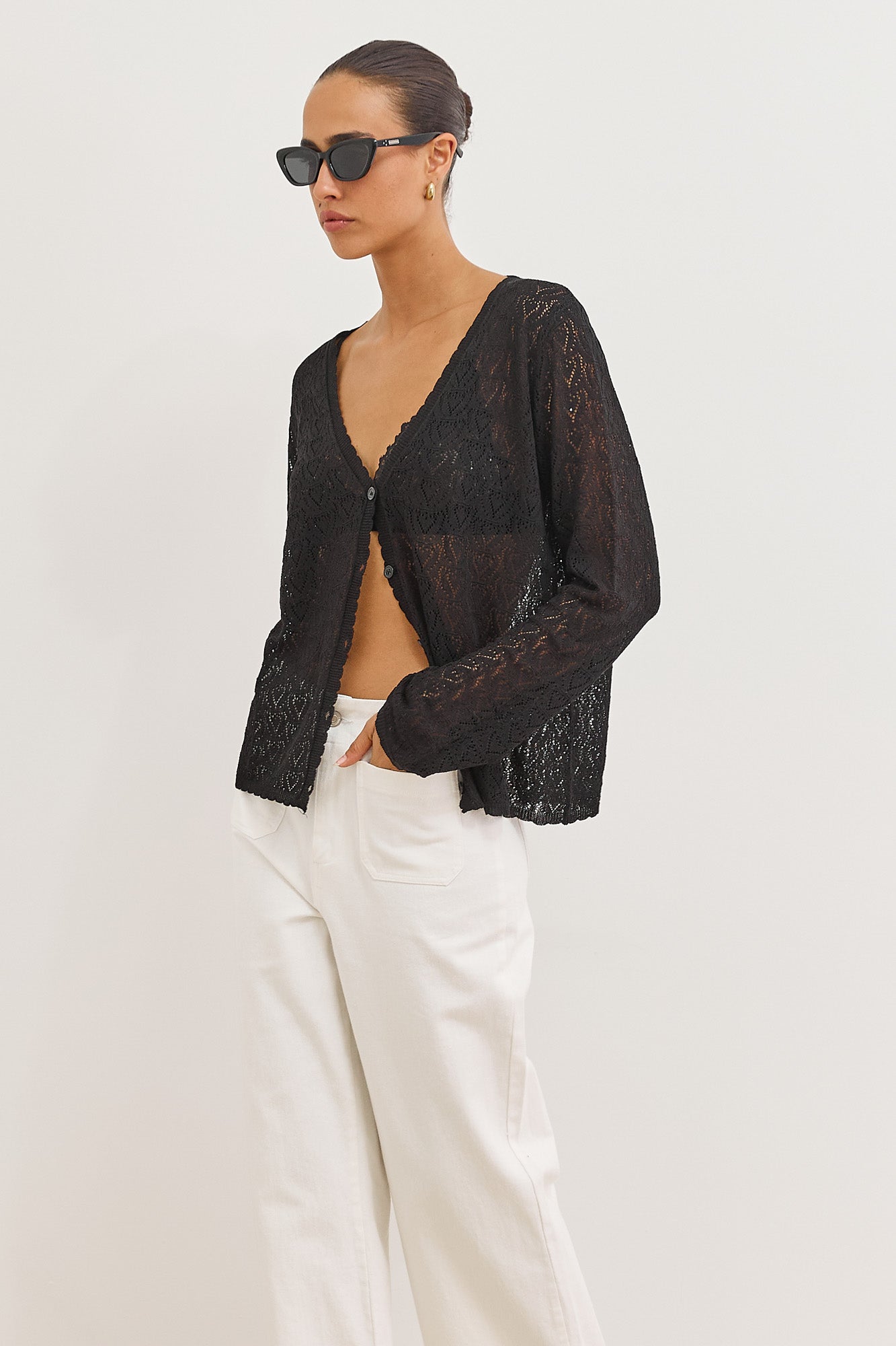 קרדיגן סריג טרייסי דוגמת לבבות | שחור