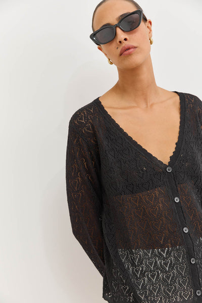 קרדיגן סריג טרייסי דוגמת לבבות | שחור