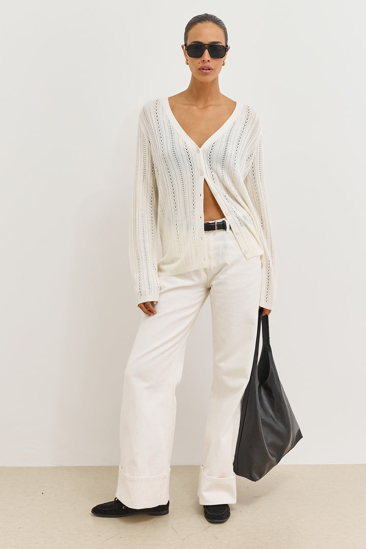 קרדיגן סריג מחורר לואיזה | שמנת