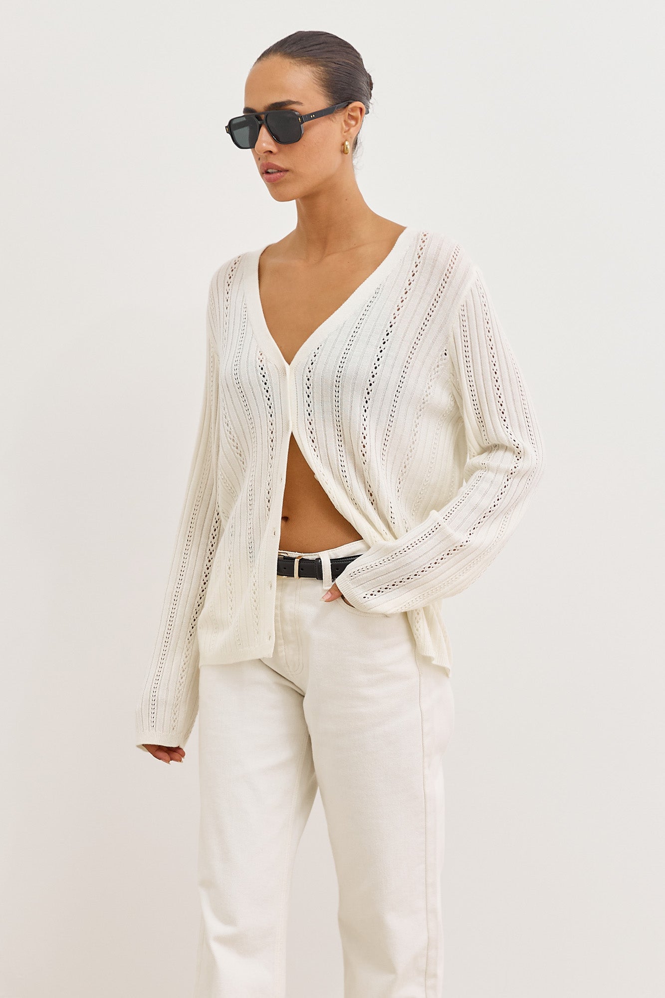 קרדיגן סריג מחורר לואיזה | שמנת