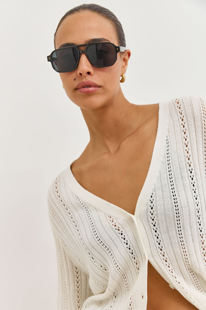 קרדיגן סריג מחורר לואיזה | שמנת