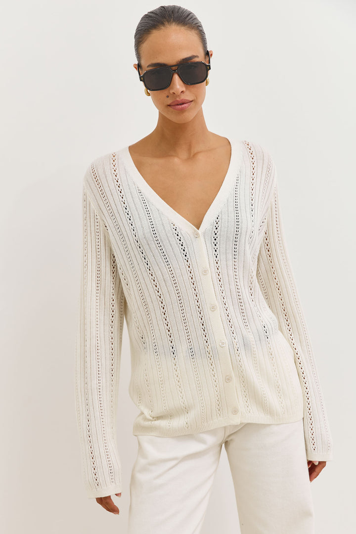 קרדיגן סריג מחורר לואיזה | שמנת