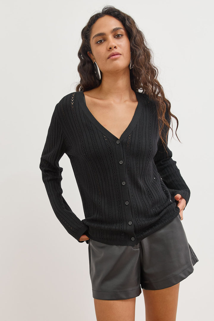 קרדיגן סריג מחורר לואיזה | שחור