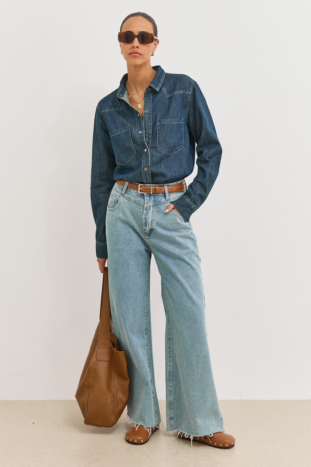 חולצת ג'ינס לוקה מכופתרת | ג'ינס כהה