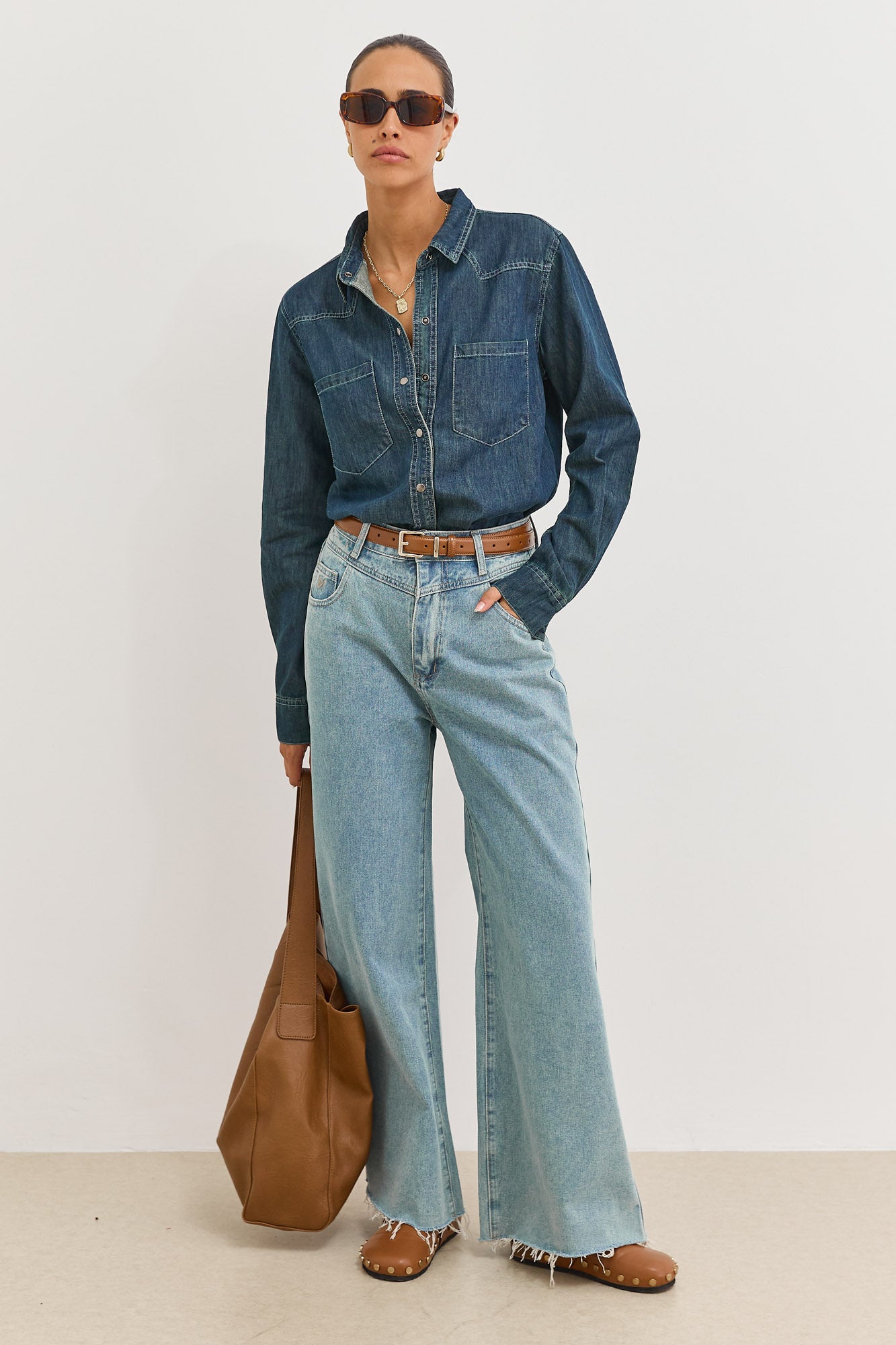 חולצת ג'ינס לוקה מכופתרת | ג'ינס כהה