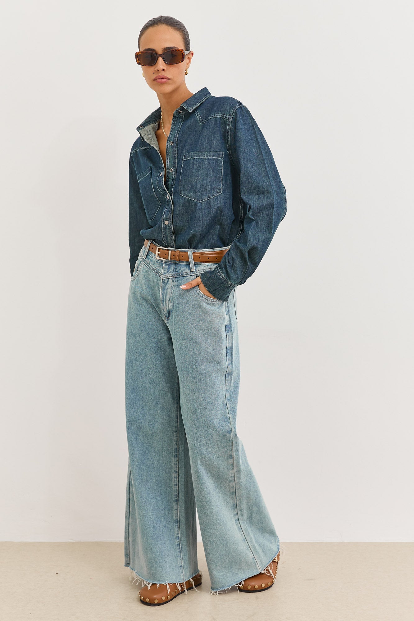 חולצת ג'ינס לוקה מכופתרת | ג'ינס כהה